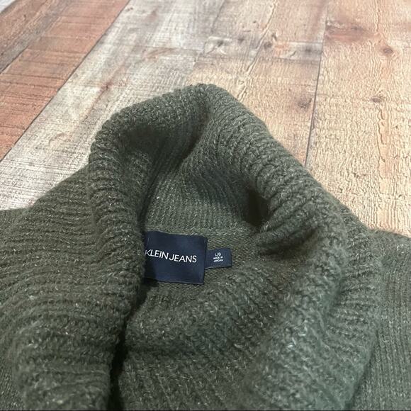Calvin Klein Jeans Women's Wool Blend Green Turtleneck Sweater Sz L Fall Winter - Picture 3 of 3